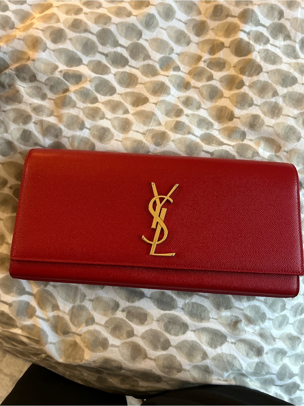 Saint Laurent Red Leather YSL Logo Clutch with Gold Hardware